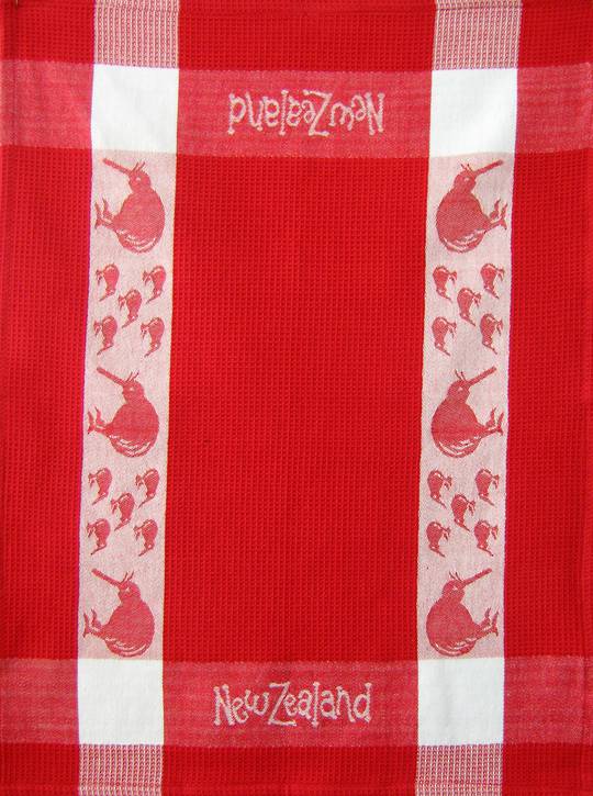 "Kiwi" tea towel Red/White. CODE: S780/RED